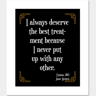 Jane Austen Art Deco Quote (White and Gold) Posters and Art